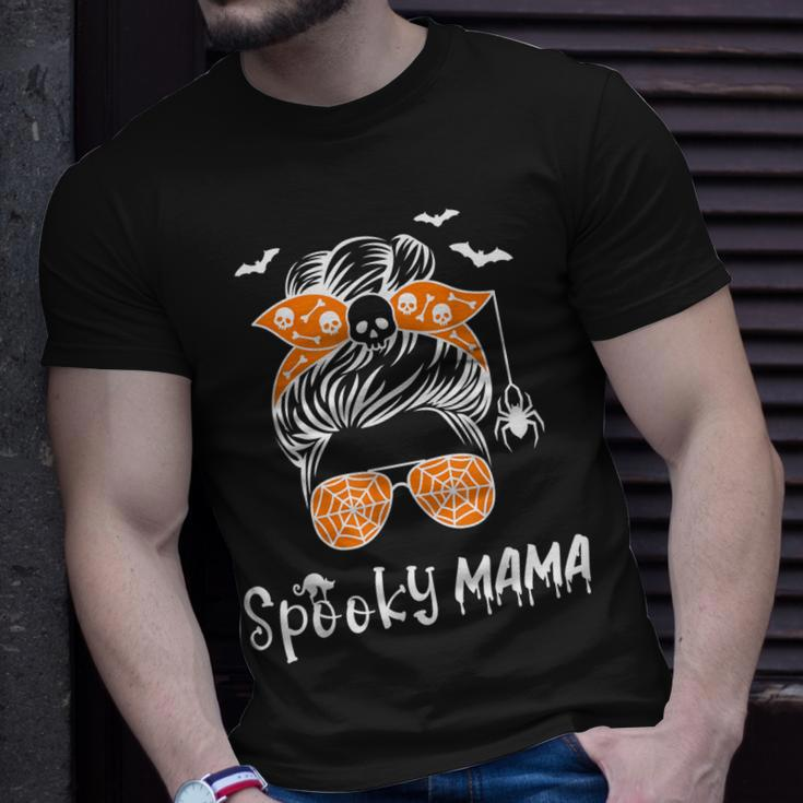 Messy Bun Spooky Mama Mom Funny Halloween Costume Skull V2 Unisex T-Shirt Gifts for Him
