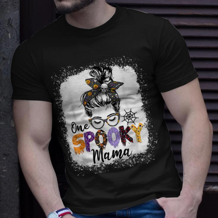 One Spooky Mama Messy Bun Skull Halloween Funny Mom Life Unisex T-Shirt Gifts for Him