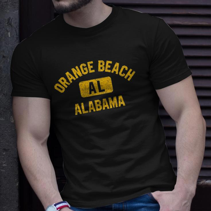 Orange Beach Al Alabama Gym Style Distressed Amber Print Unisex T-Shirt Gifts for Him