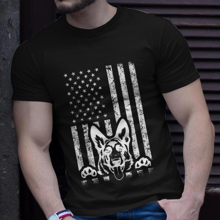 Patriotic German Shepherd American Flag Dog Lover Gift Cool Gift Unisex T-Shirt Gifts for Him