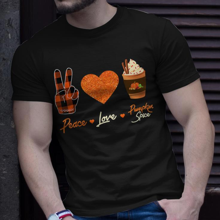 Peace Love Pumpkin Spice Fall Autumn Plaid Drinks Halloween T-shirt Gifts for Him