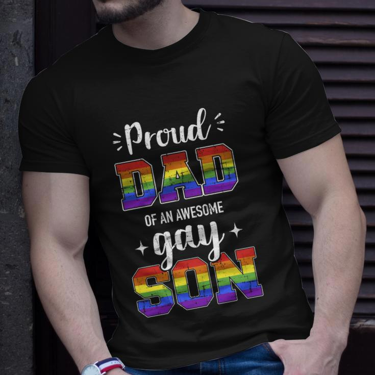 Proud Dad Of Awesome Gay Son Rainbow Pride Month Family Meaningful Gift Unisex T-Shirt Gifts for Him