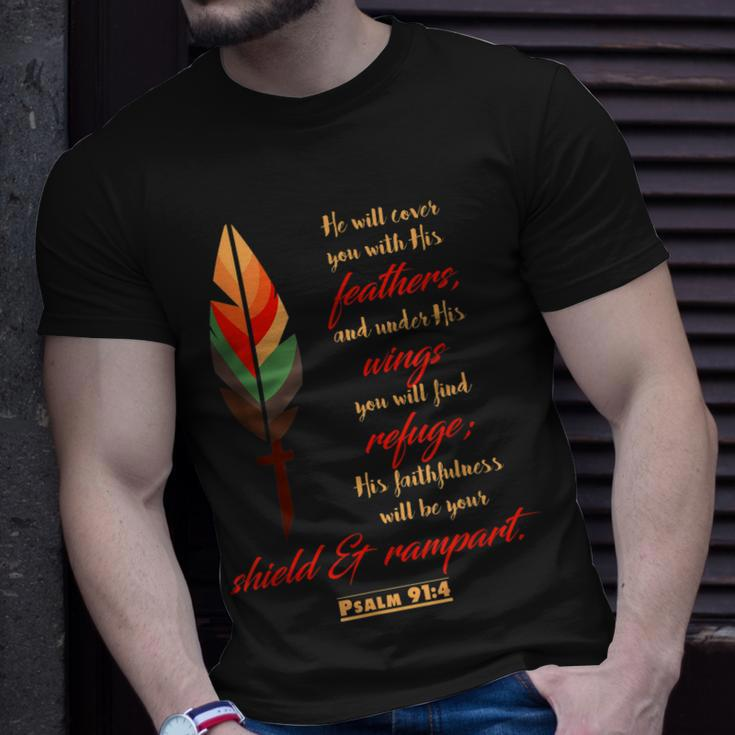 Psalm 914 Under His Wingsrefuge Double Sided T-shirt Gifts for Him
