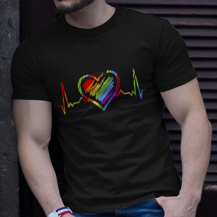 Rainbow Heartbeat Lgbt Gay Pride Great Gift Unisex T-Shirt Gifts for Him