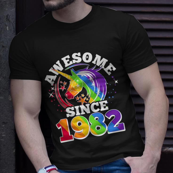 Rainbow Unicorn Awesome Since 1982 40Th Birthday Unisex T-Shirt Gifts for Him