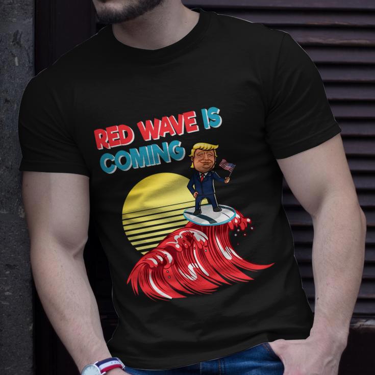 Red Wave Is Coming Republican Conservative Surfer Trump Us Flag Unisex T-Shirt Gifts for Him