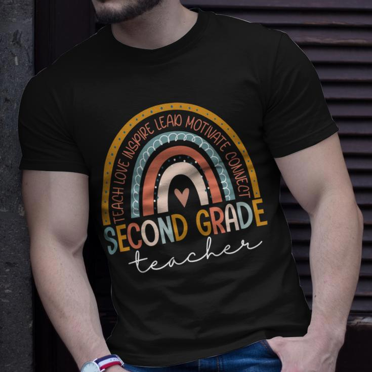 Second Grade Teacher Teach Love Inspire Boho Rainbow Unisex T-Shirt Gifts for Him
