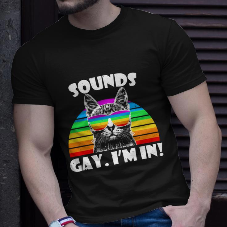Sounds Gay Im In Rainbow Cat Pride Retro Cat Gay Funny Gift Unisex T-Shirt Gifts for Him