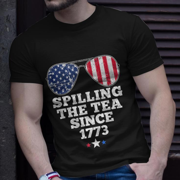 Spilling The Tea Since 1773 Funny 4Th Of July American Flag Unisex T-Shirt Gifts for Him