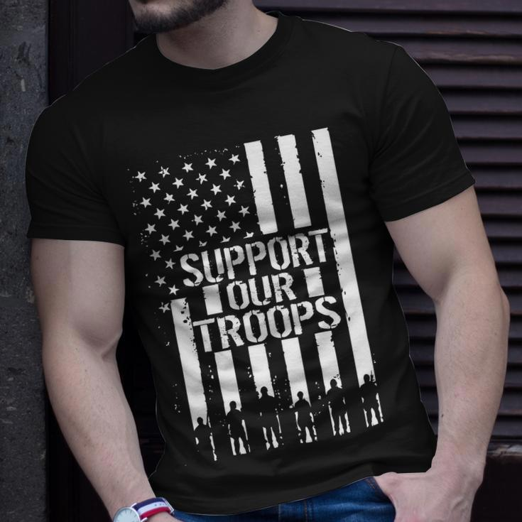 Support Our Troops Distressed American Flag Unisex T-Shirt Gifts for Him