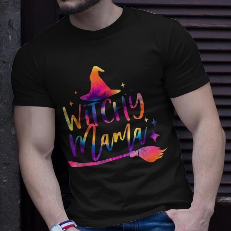 Tie Dye Witchy Mama Witch Hat Broom Spooky Mama Halloween Unisex T-Shirt Gifts for Him
