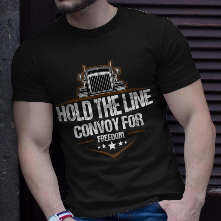 Trucker Trucker Hold The Line Convoy For Freedom Trucking Protest Unisex T-Shirt Gifts for Him