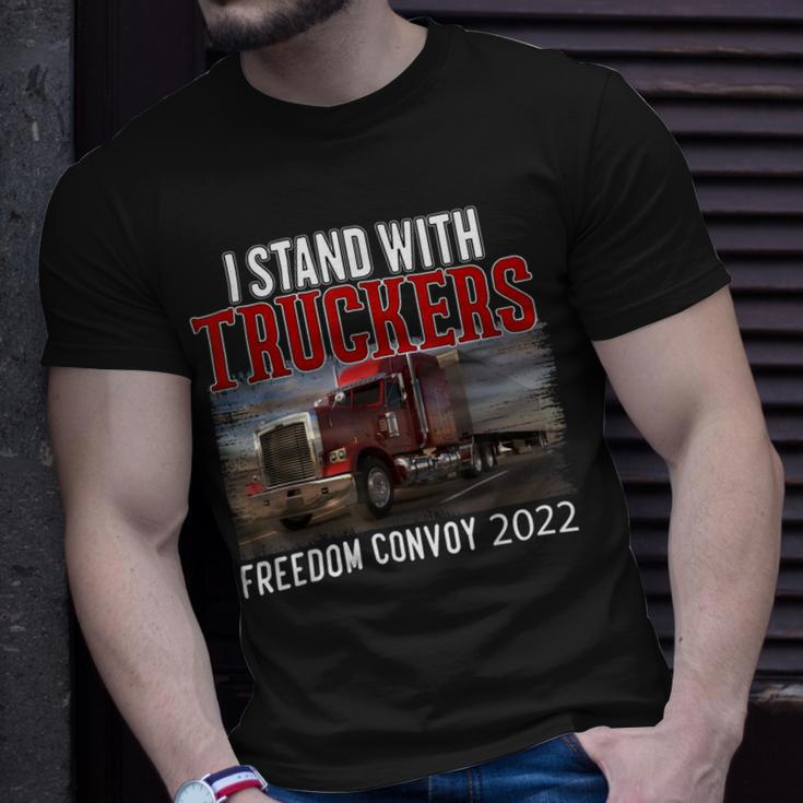 Trucker Trucker Support I Stand With Truckers Freedom Convoy _ Unisex T-Shirt Gifts for Him