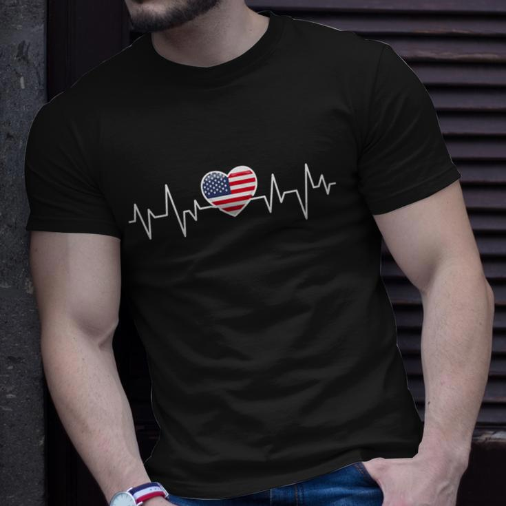 United States Heartbeat American Flag American Pride Gift Unisex T-Shirt Gifts for Him