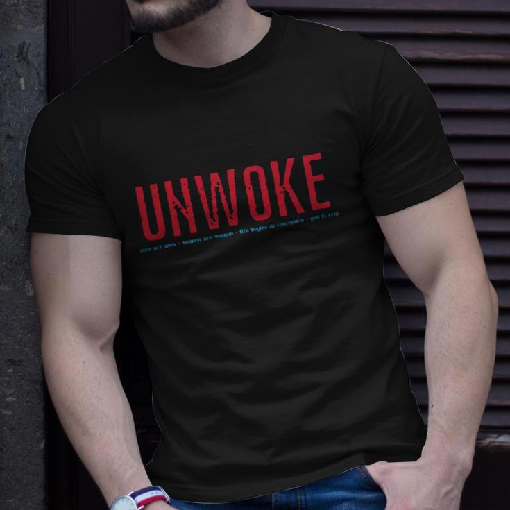 Unmasked Anti Woke Conservative Unisex T-Shirt Gifts for Him