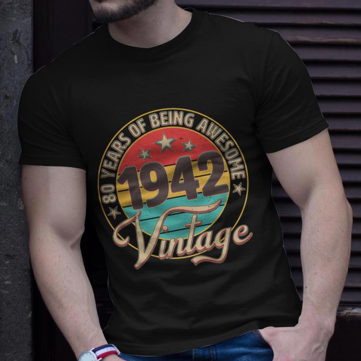 Vintage 1942 Birthday 80 Years Of Being Awesome Emblem Unisex T-Shirt Gifts for Him