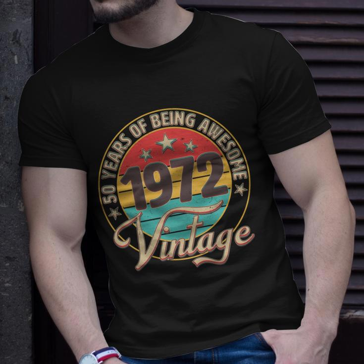 Vintage 1972 Birthday 50 Years Of Being Awesome Emblem Unisex T-Shirt Gifts for Him