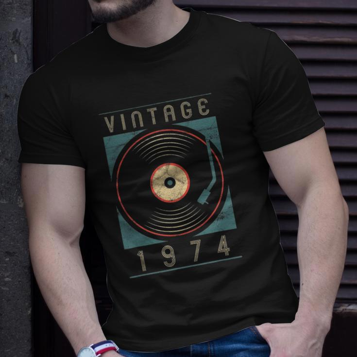 Vintage 1974 Vinyl Retro Turntable Birthday Dj Gift For Him Unisex T-Shirt Gifts for Him