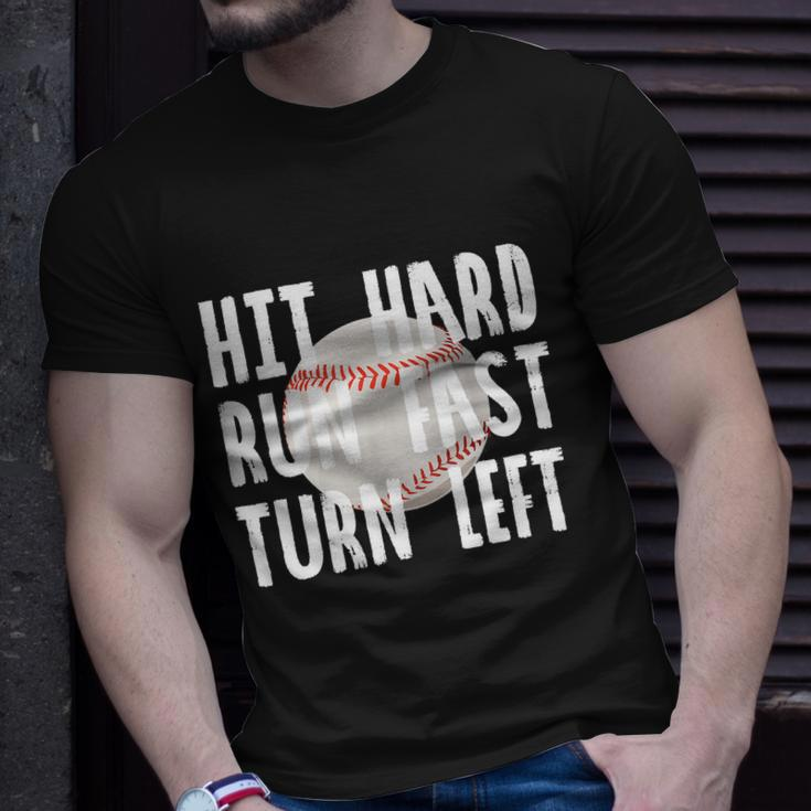 Vintage Hit Hard Run Fast Turn Left Baseball Funny Sport Gift Unisex T-Shirt Gifts for Him