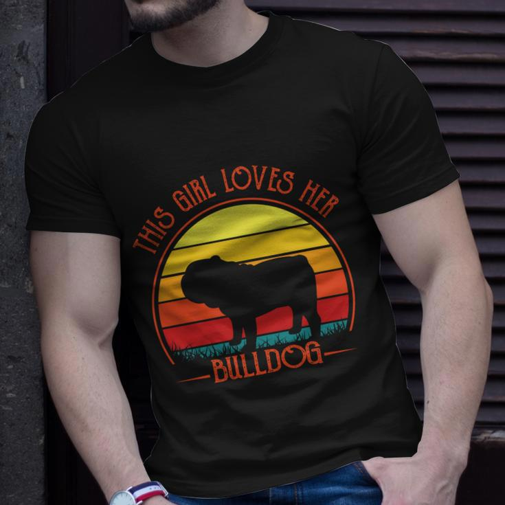 Vintage Retro This Girl Loves Her Bulldog Dog Puppy Lover Great Gift Unisex T-Shirt Gifts for Him