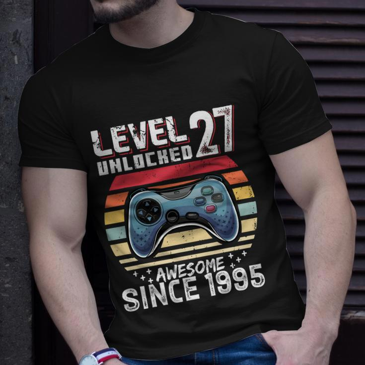 Vintage Video Gamer Birthday Level 27 Unlocked 27Th Birthday Unisex T-Shirt Gifts for Him