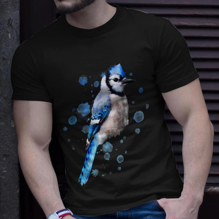 Watercolor Blue Jay Bird Artistic Animal Artsy Painting Unisex T-Shirt Gifts for Him
