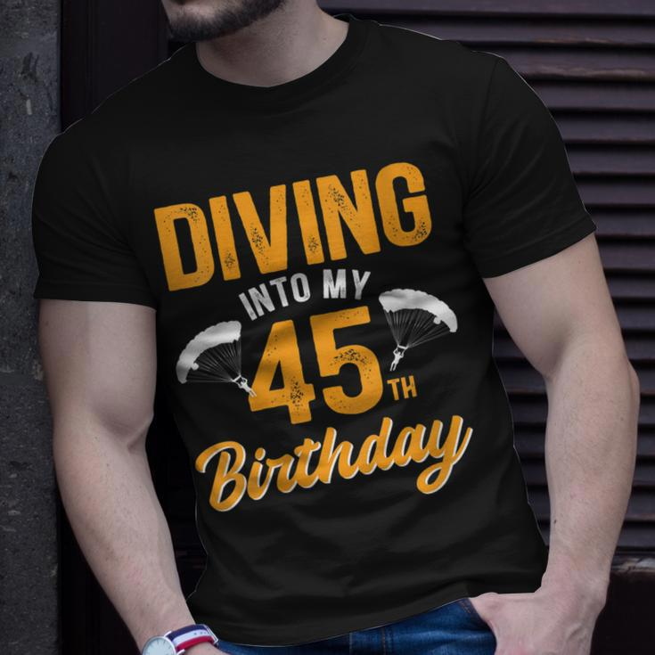 Womens Diving Into My 45Th Birthday Sky Diving Parachute Lover Unisex T-Shirt Gifts for Him