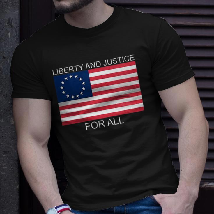 Womens Liberty And Justice For All Betsy Ross Flag American Pride Unisex T-Shirt Gifts for Him