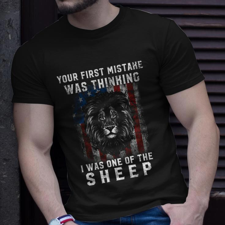 Your First Mistake Was Thinking I Was One The Sheep Lion Usa Flag Unisex T-Shirt Gifts for Him