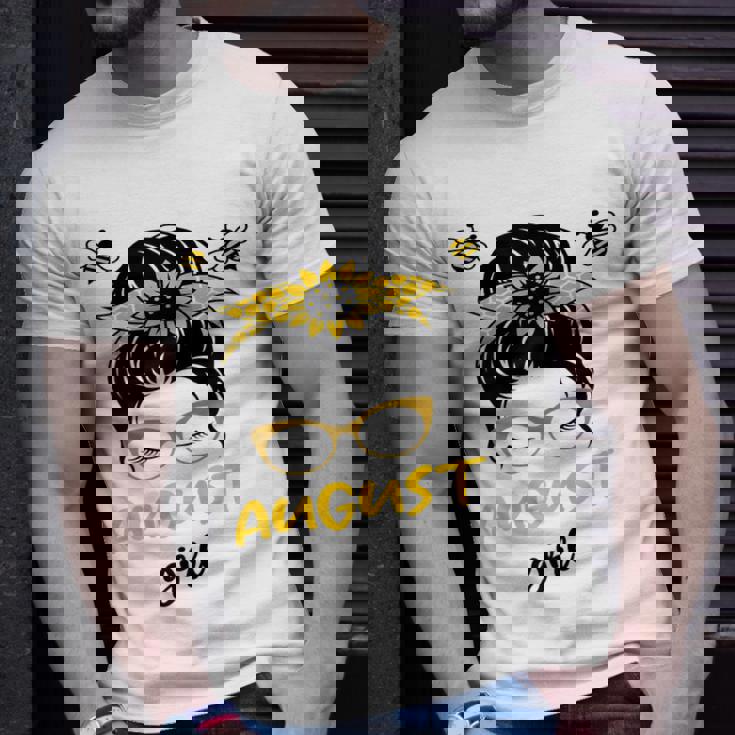 August Girl Birthday Cute Messy Bun Bees T-shirt Gifts for Him