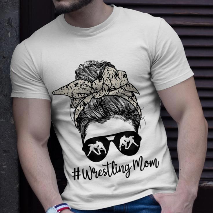 Bleached Life Wrestling Mom Leopard Messy Bun Glasses V2 Unisex T-Shirt Gifts for Him