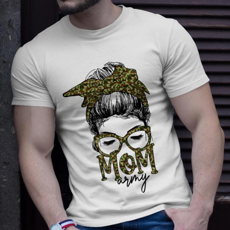 Funny Army Mom Messy Bun Hair Glasses V2 Unisex T-Shirt Gifts for Him