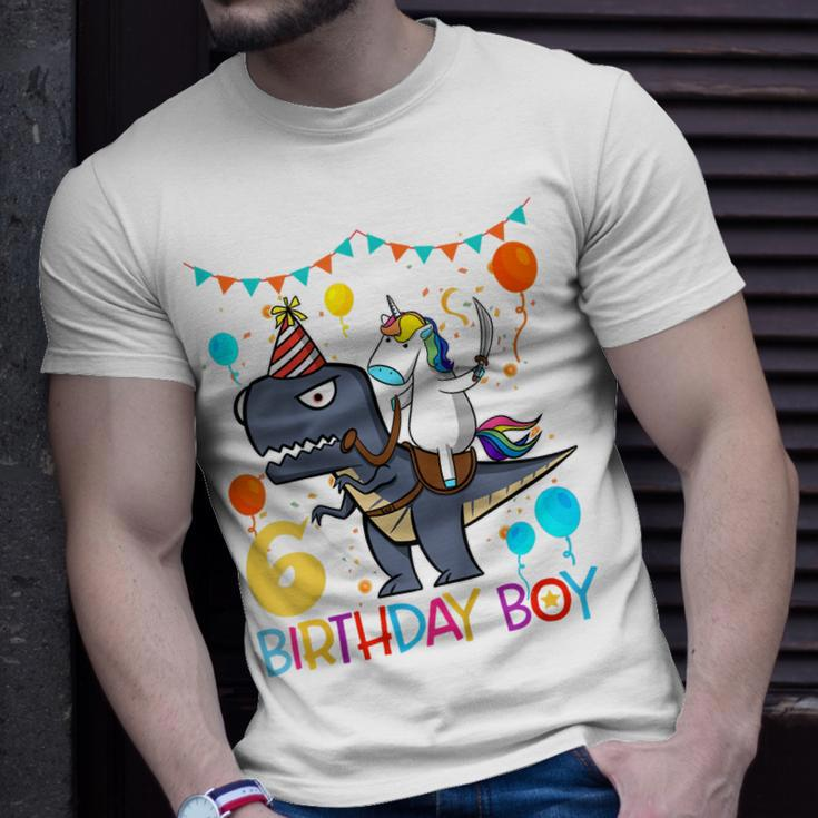 Kids Kids Unicorn Riding Dinosaur 6 Years Old Birthday Boy Unisex T-Shirt Gifts for Him