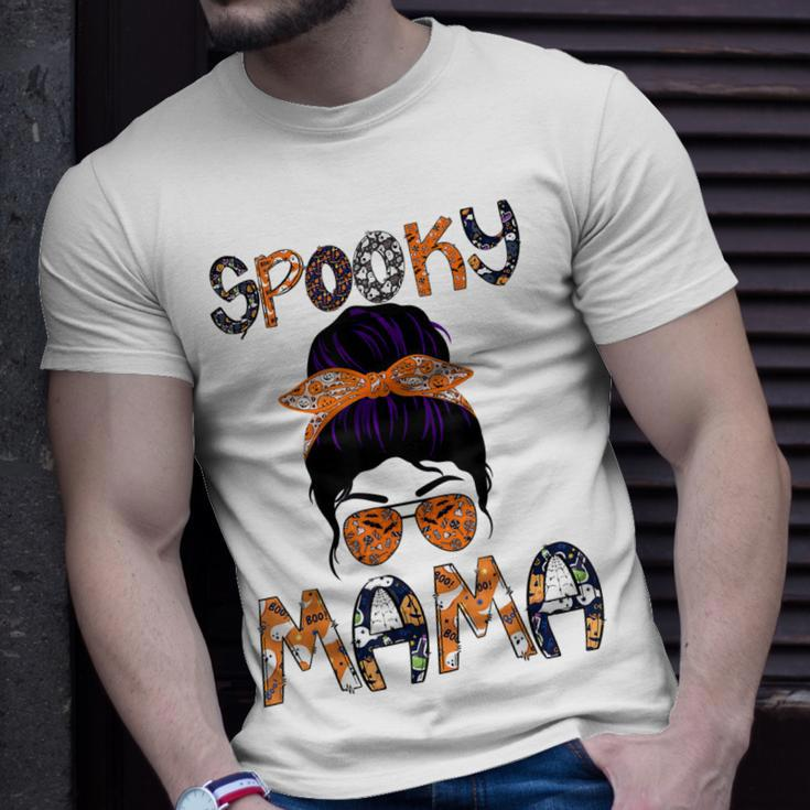 Messy Hair Bun Women Spooky Mama Halloween Funny Costume Unisex T-Shirt Gifts for Him