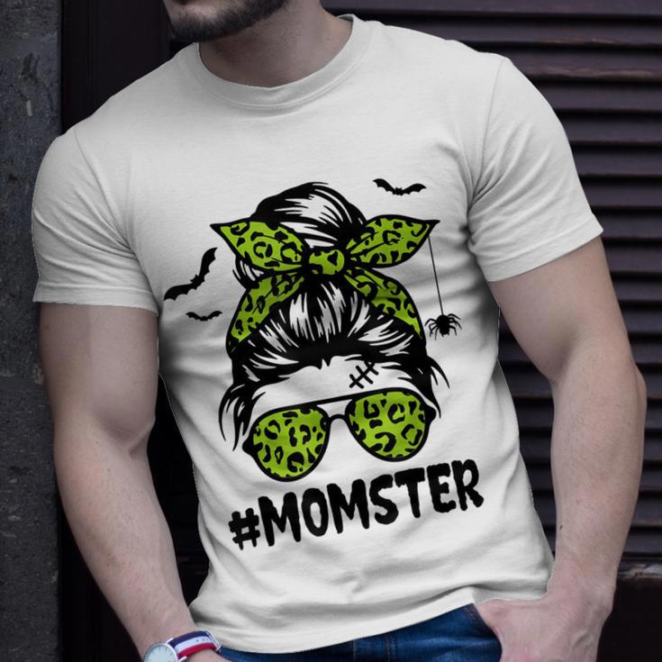 Momster For Women Halloween Mom Messy Bun Leopard Unisex T-Shirt Gifts for Him