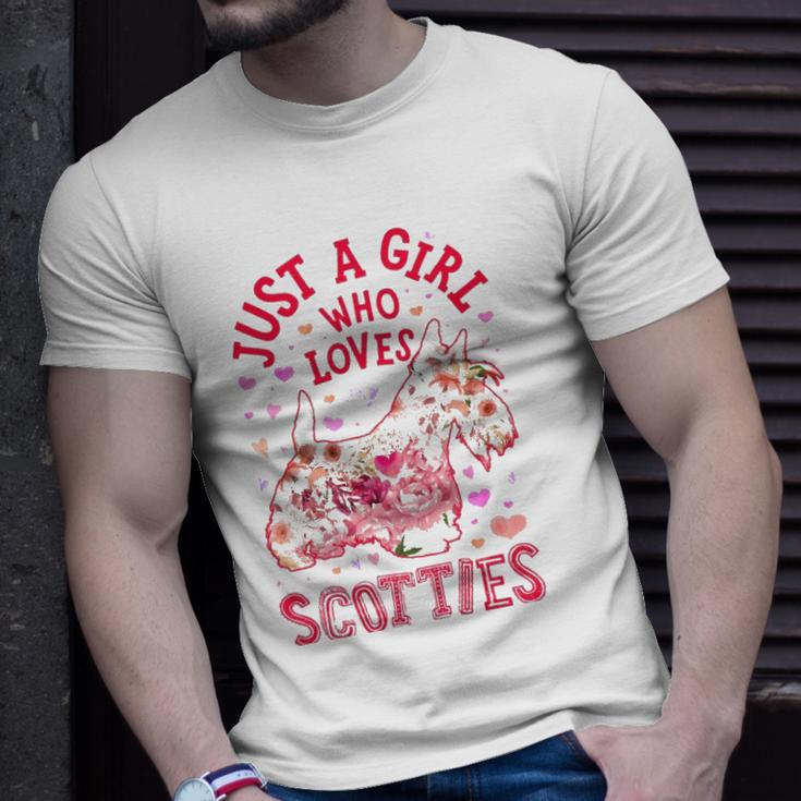 Scottie Scottish Terrier Just A Girl Who Loves Dog Flower Unisex T-Shirt Gifts for Him