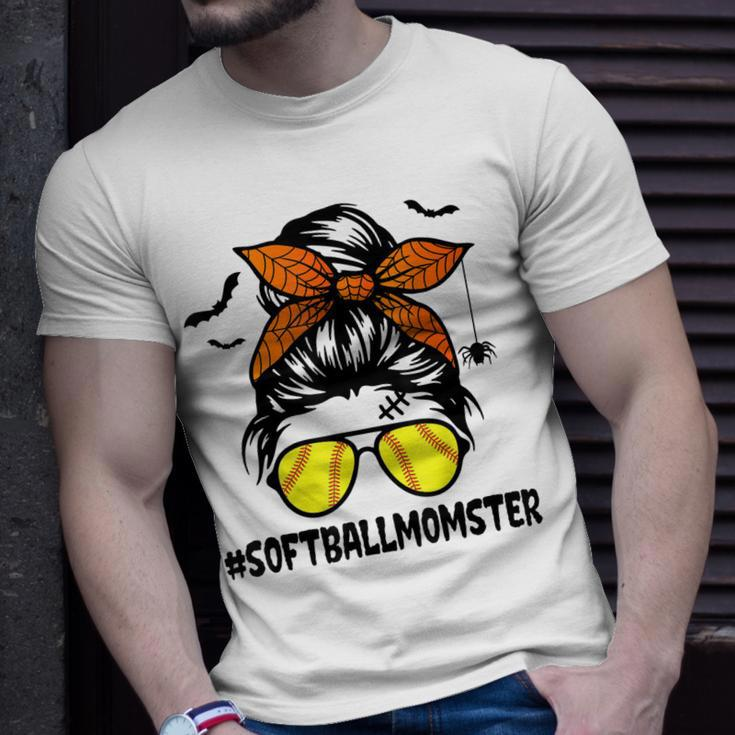 Softball Momster For Women Halloween Mom Messy Bun Unisex T-Shirt Gifts for Him