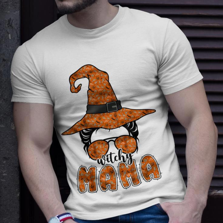 Witchy Mama Halloween Messy Bun Witch Mom Spooky Women V2 Unisex T-Shirt Gifts for Him
