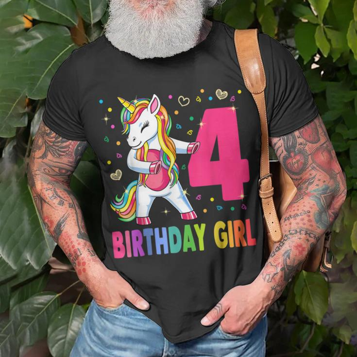 4 Years Old Unicorn Flossing 4Th Birthday Girl Unicorn Party V3 Unisex T-Shirt Gifts for Old Men