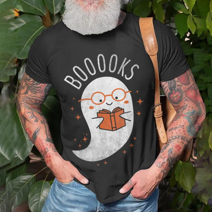 Booooks Ghost Funny Halloween Teacher Book Library Reading V3 Men Women T-shirt Graphic Print Casual Unisex Tee Gifts for Old Men