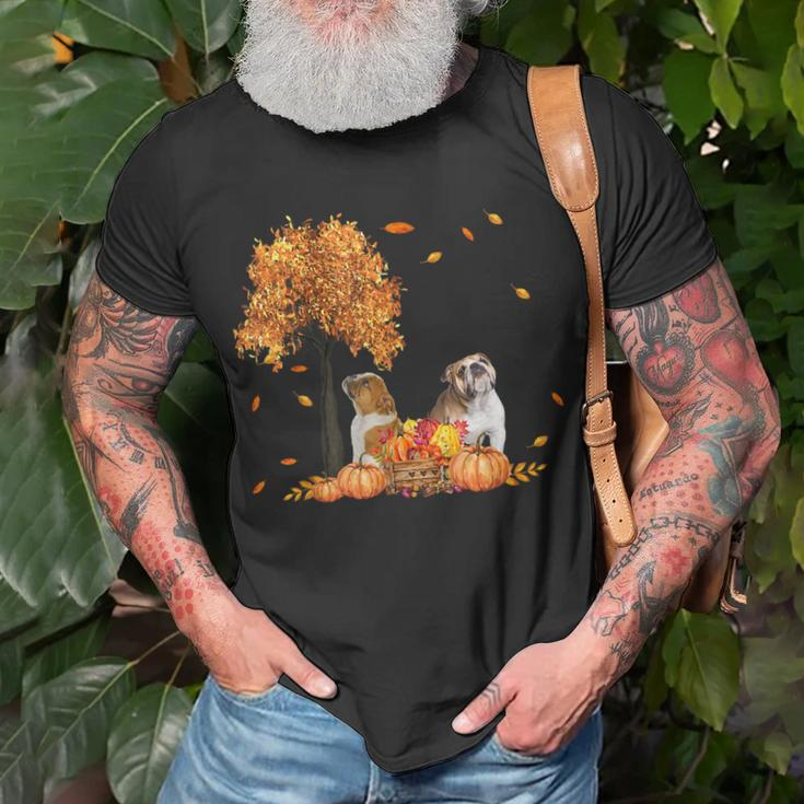 Bulldog Autumn Leaf Fall Dog Lover Thanksgiving Halloween Unisex T-Shirt Gifts for Old Men