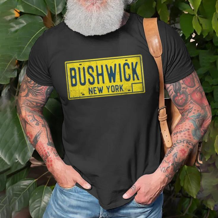 Bushwick Brooklyn New York Old Retro Vintage License Plate Unisex T-Shirt Gifts for Old Men