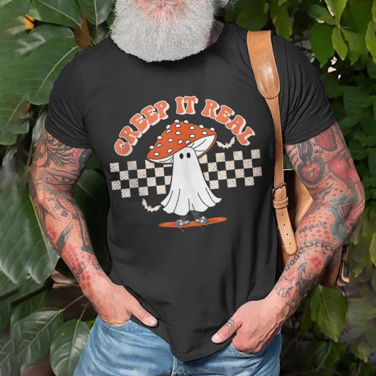 Checkered Mushroom Ghost Creep It Real Halloween T-shirt Gifts for Old Men