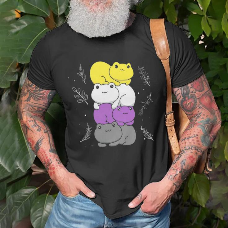 Cottagecore Aesthetic Kawaii Frog Pile Nonbinary Pride Flag Unisex T-Shirt Gifts for Old Men