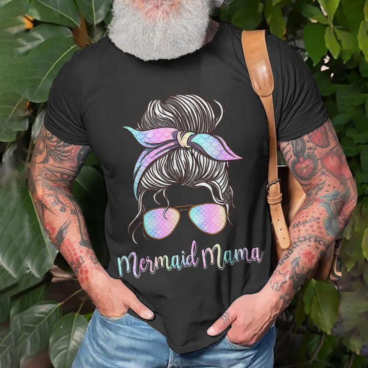 Cute Mermaid Mama Messy Hair Bun Glasses T-shirt Gifts for Old Men