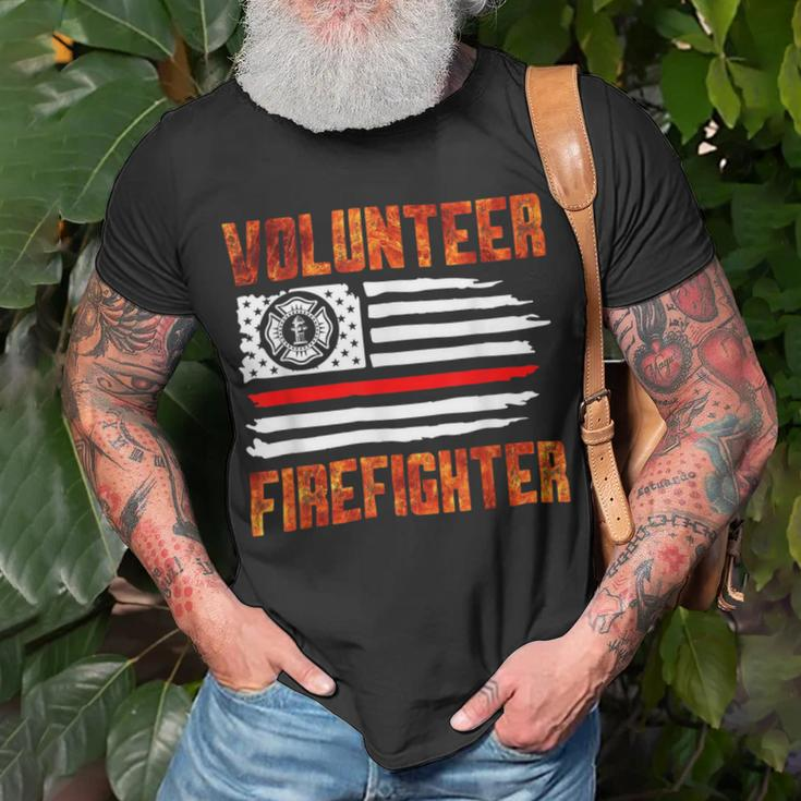 Firefighter Red Line Flag Fireman Wife Girlfriend Volunteer Firefighter Unisex T-Shirt Gifts for Old Men