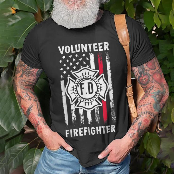 Firefighter Red Line Flag Fireman Wife Mom Volunteer Firefighter V2 Unisex T-Shirt Gifts for Old Men