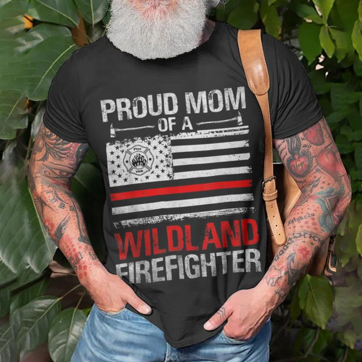 Firefighter Red Line Flag Proud Mom Of A Wildland Firefighter Unisex T-Shirt Gifts for Old Men