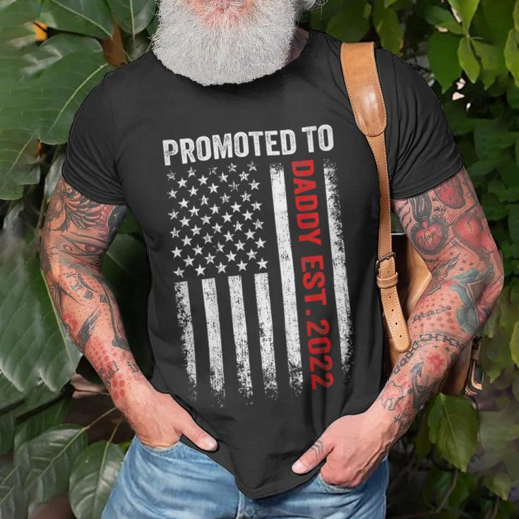 Firefighter Red Line Promoted To Daddy 2022 Firefighter Dad On Back Unisex T-Shirt Gifts for Old Men