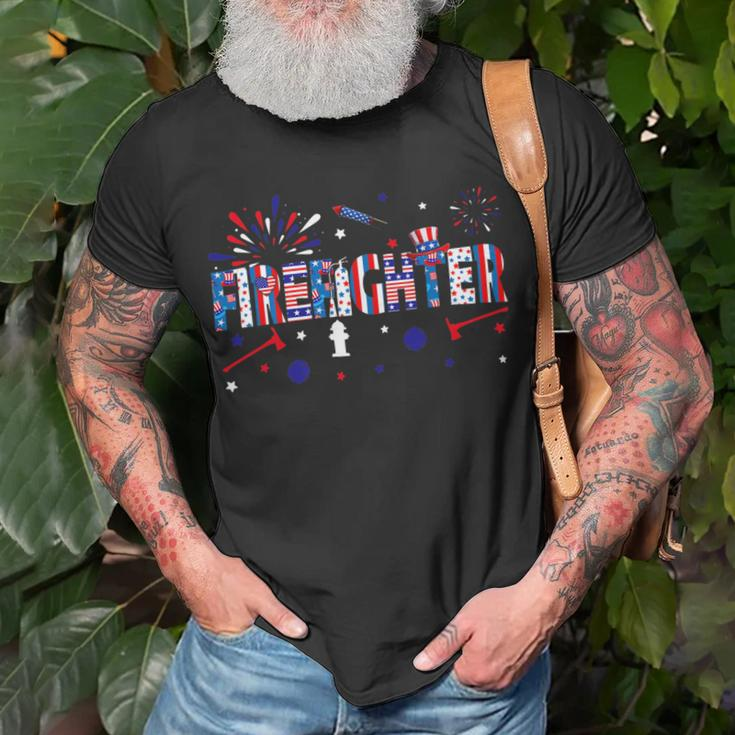 Firefighter Retro American Flag Firefighter Jobs 4Th Of July Fathers Day V3 Unisex T-Shirt Gifts for Old Men